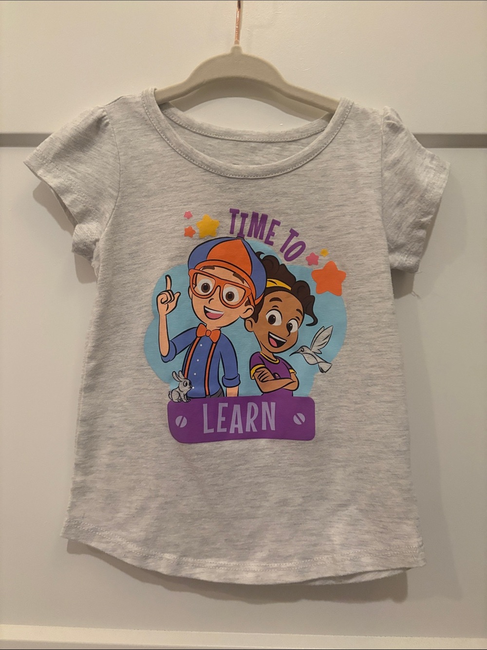 Blippi and Meekah Toddler Girl 'Time to Learn' Graphic Tee - Light Gray 2T